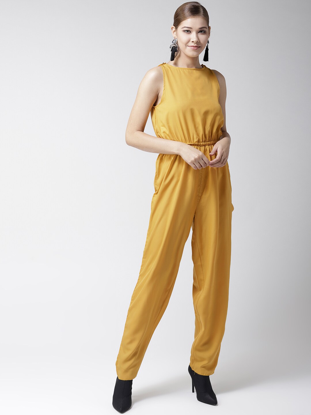 La Zoire Mustard Yellow Solid Basic Jumpsuit Price in India