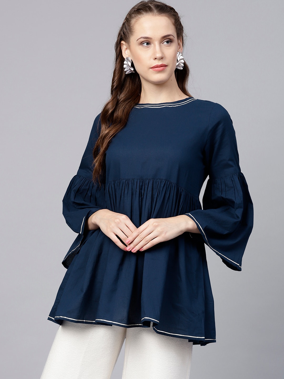 Nayo Navy Blue Solid A-Line Tunic Price in India