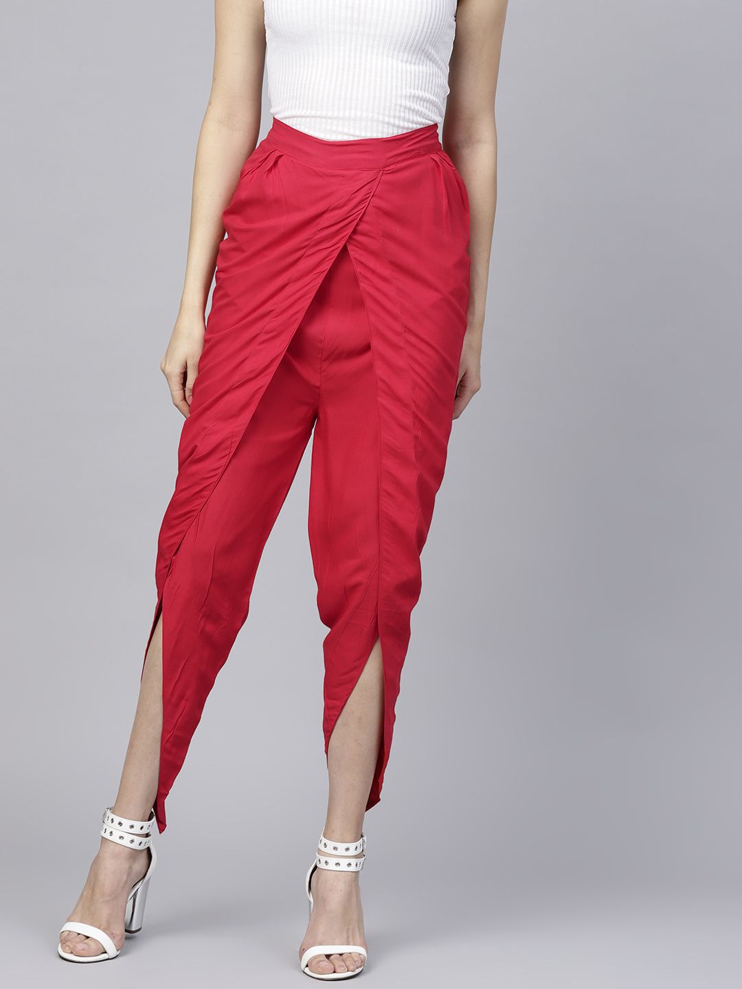 Nayo Women Red Regular Fit Solid Dhoti Pants Price in India