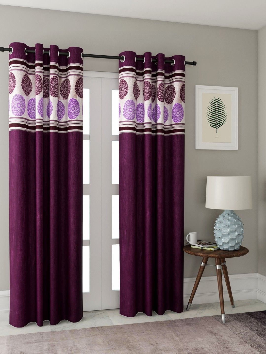 Cortina Set of 2 Purple Black Out Door Curtains Price in India