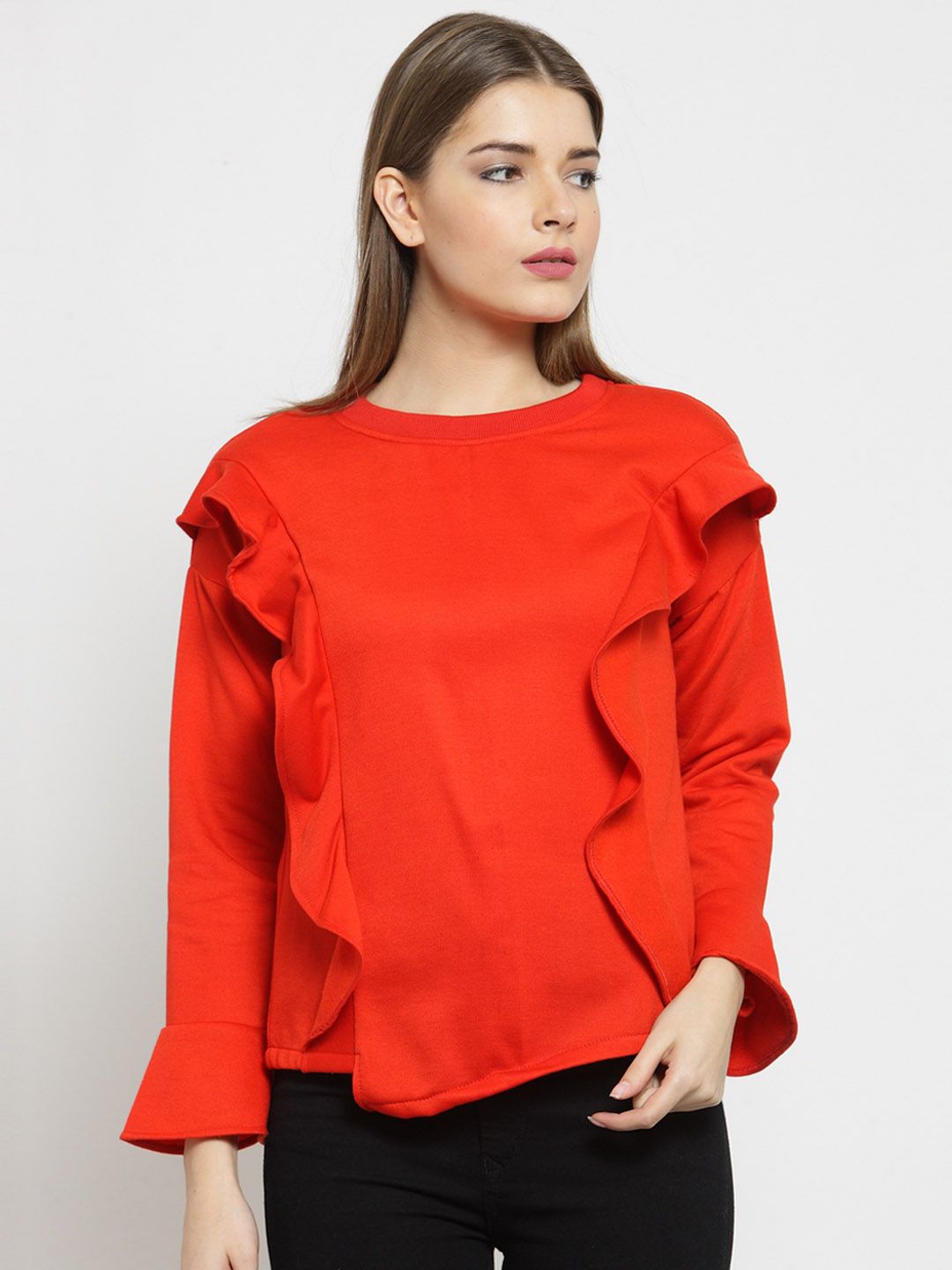 Belle Fille Women Red Solid Sweatshirt Price in India