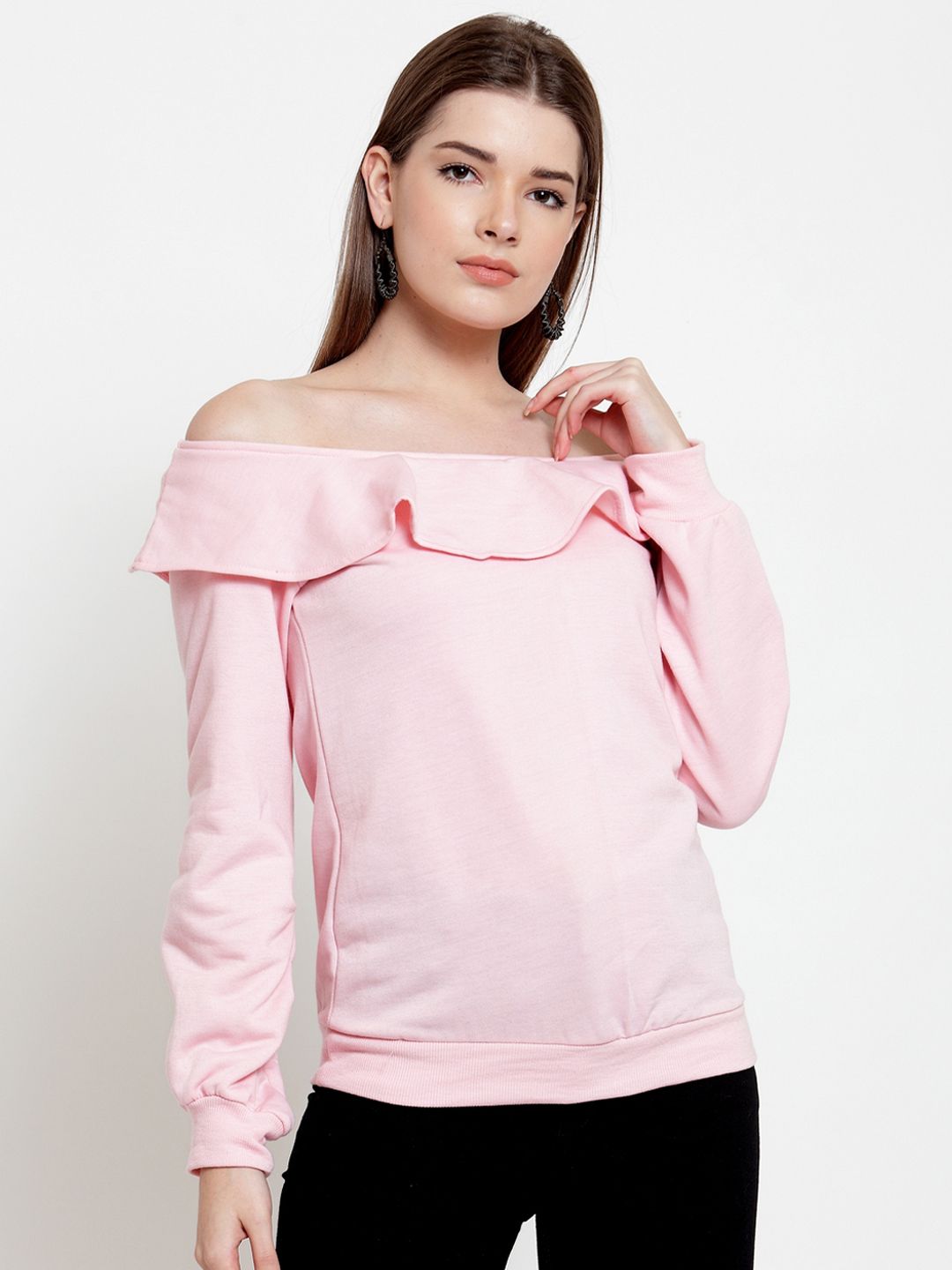 Belle Fille Women Pink Solid Sweatshirt Price in India