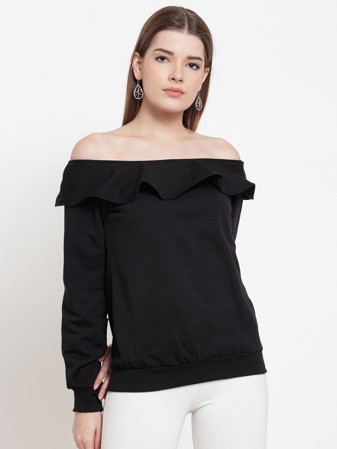 Belle Fille Women Black Solid Sweatshirt Price in India
