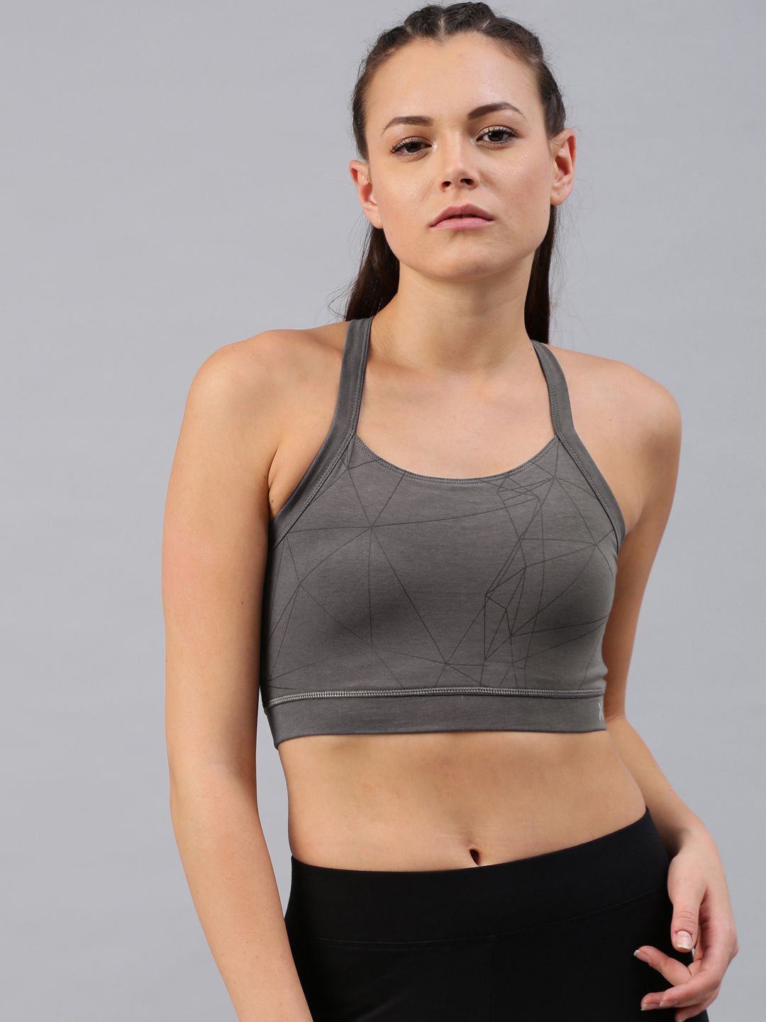 HRX by Hrithik Roshan Grey Printed Non-Wired Lightly Padded Sports Bra Price in India