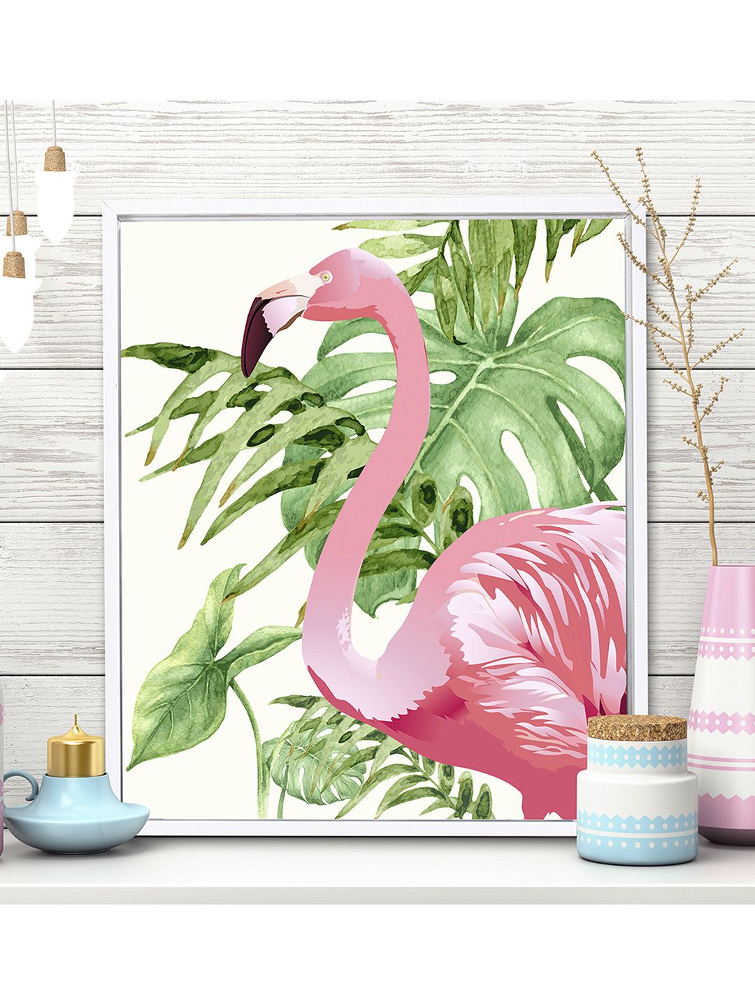 Art Street White & Pink Flamingo Wall Painting Price in India