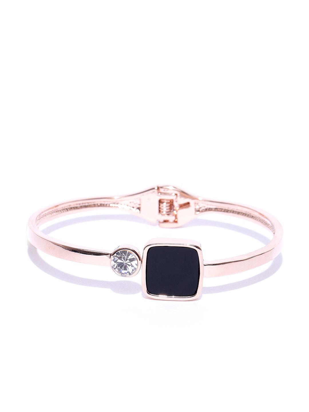 Jewels Galaxy Black Rose Gold-Plated Handcrafted Stone-Studded Cuff Bracelet Price in India
