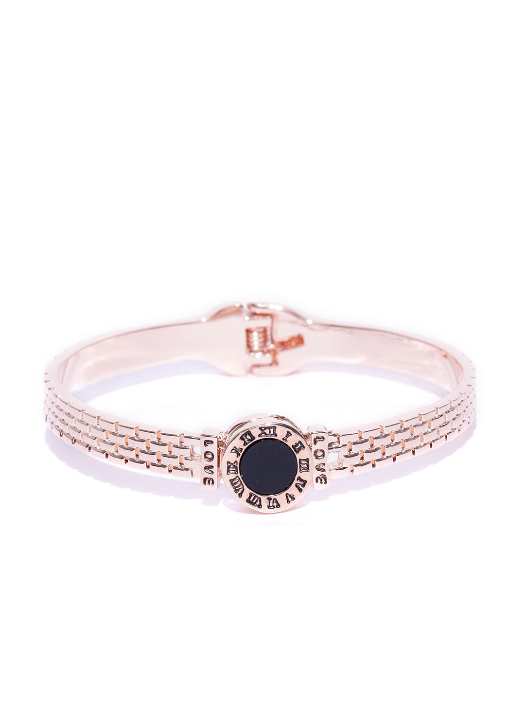 Jewels Galaxy Black Rose Gold-Plated Handcrafted Stone-Studded Cuff Bracelet Price in India