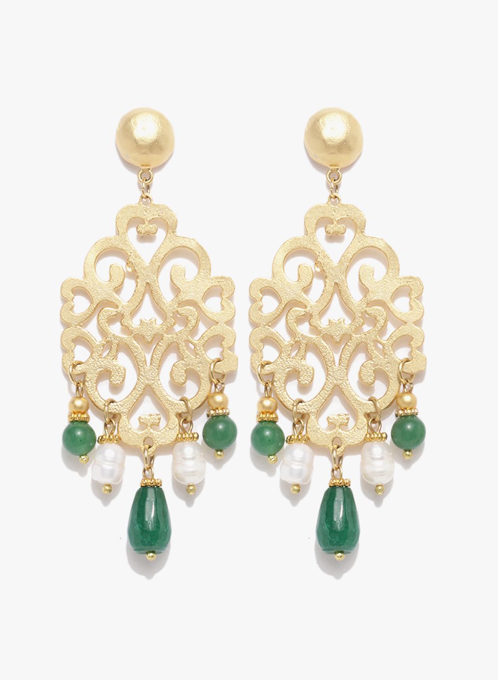 Thingalicious Golden/Green Alloy Danglers And Drop