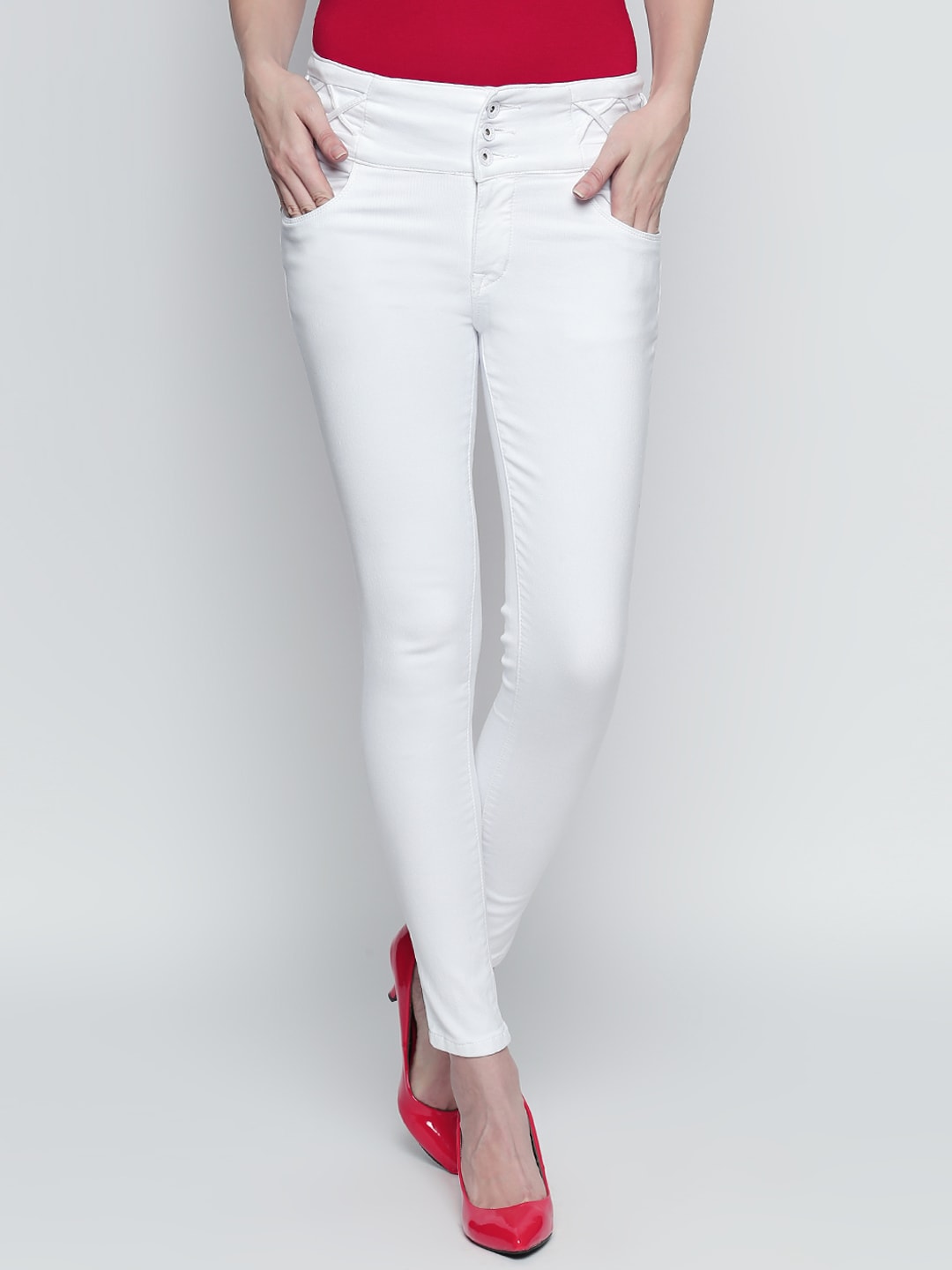 High Star Women White Slim Fit High-Rise Clean Look Stretchable Jeans Price in India