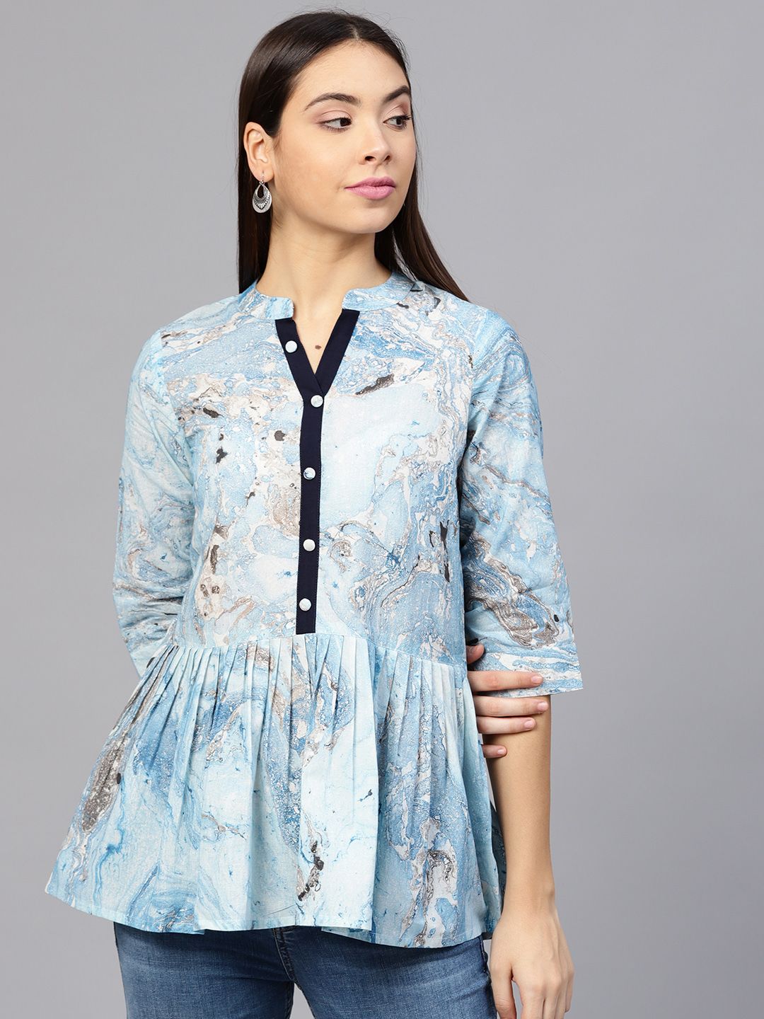 aasi Blue & White Printed Tunic
