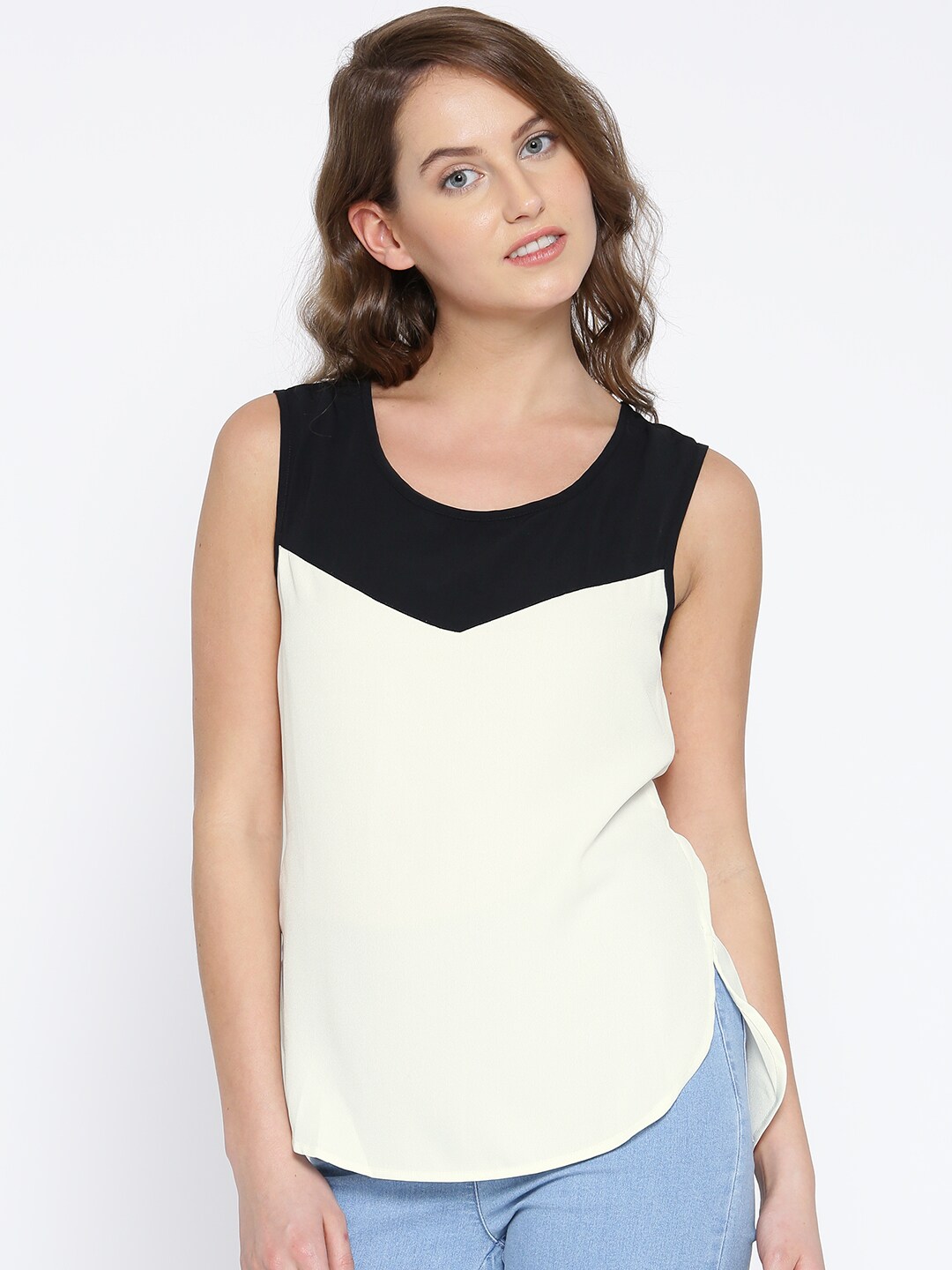 United Colors of Benetton Women Black & Off-White Top Price in India