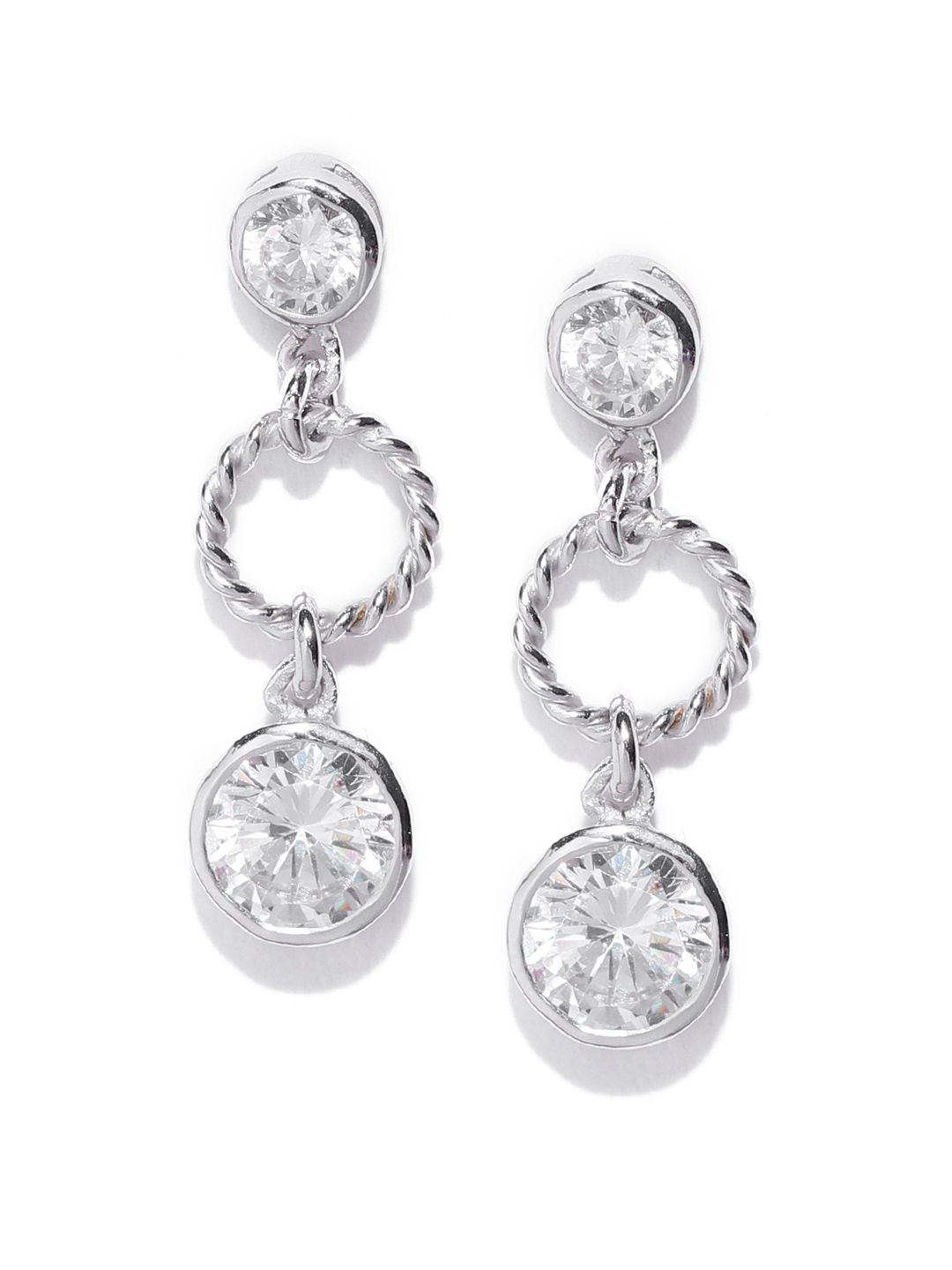 Carlton London Rhodium-Plated 925 Sterling Silver CZ Studded Drop Earrings Price in India