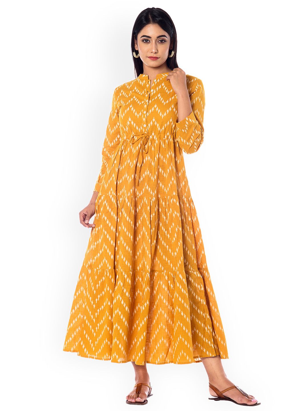 anayna Women Yellow Printed Fit and Flare Dress Price in India