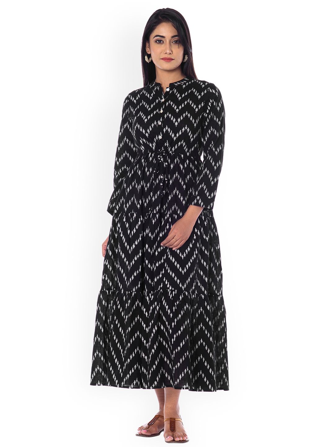 anayna Women Black Printed Fit and Flare Dress Price in India