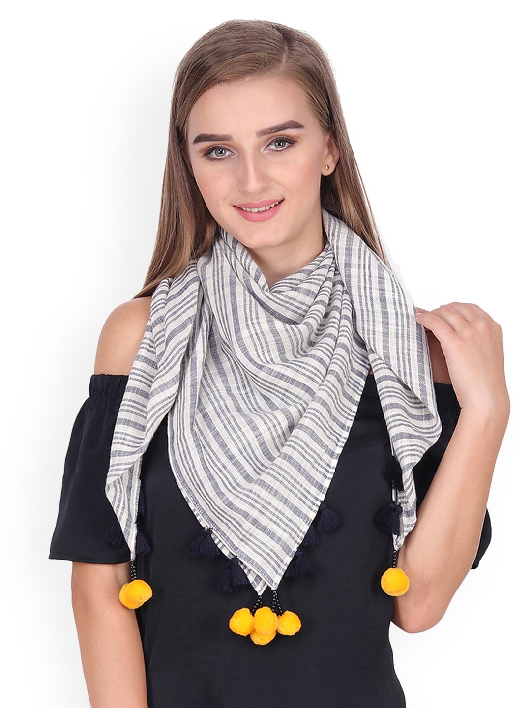 Anekaant White & Black Striped Scarf Price in India