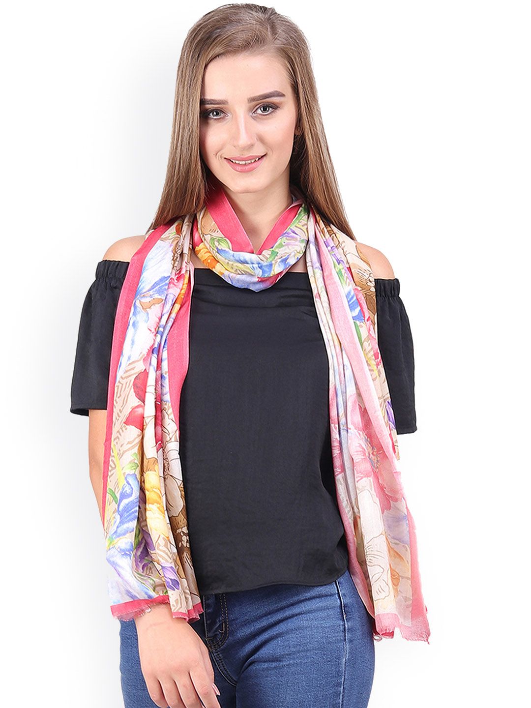Anekaant Pink & Multicoloured Self Design Scarf Price in India
