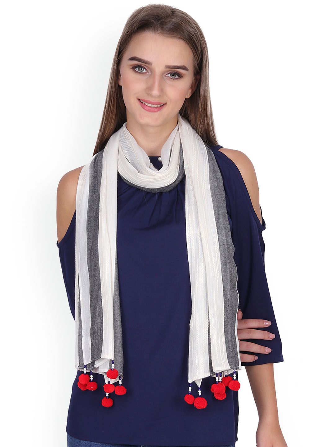 Anekaant Black & White Striped Scarf Price in India