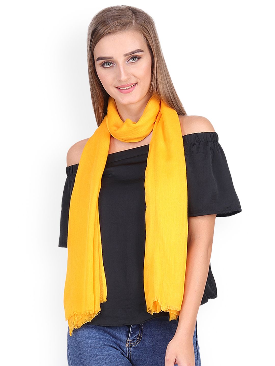 Anekaant Women Yellow Solid Stole Price in India