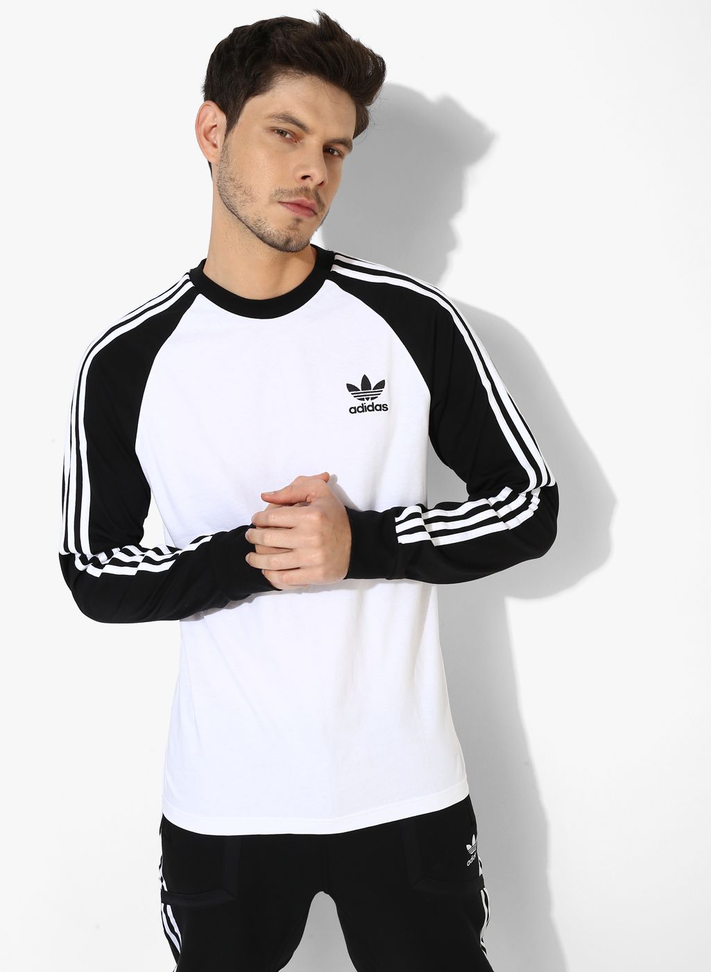 Adidas Originals White Striped Round Neck T-Shirt
