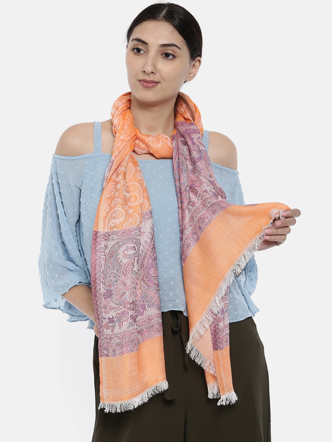 Noi Orange Woven Design Shawl Price in India