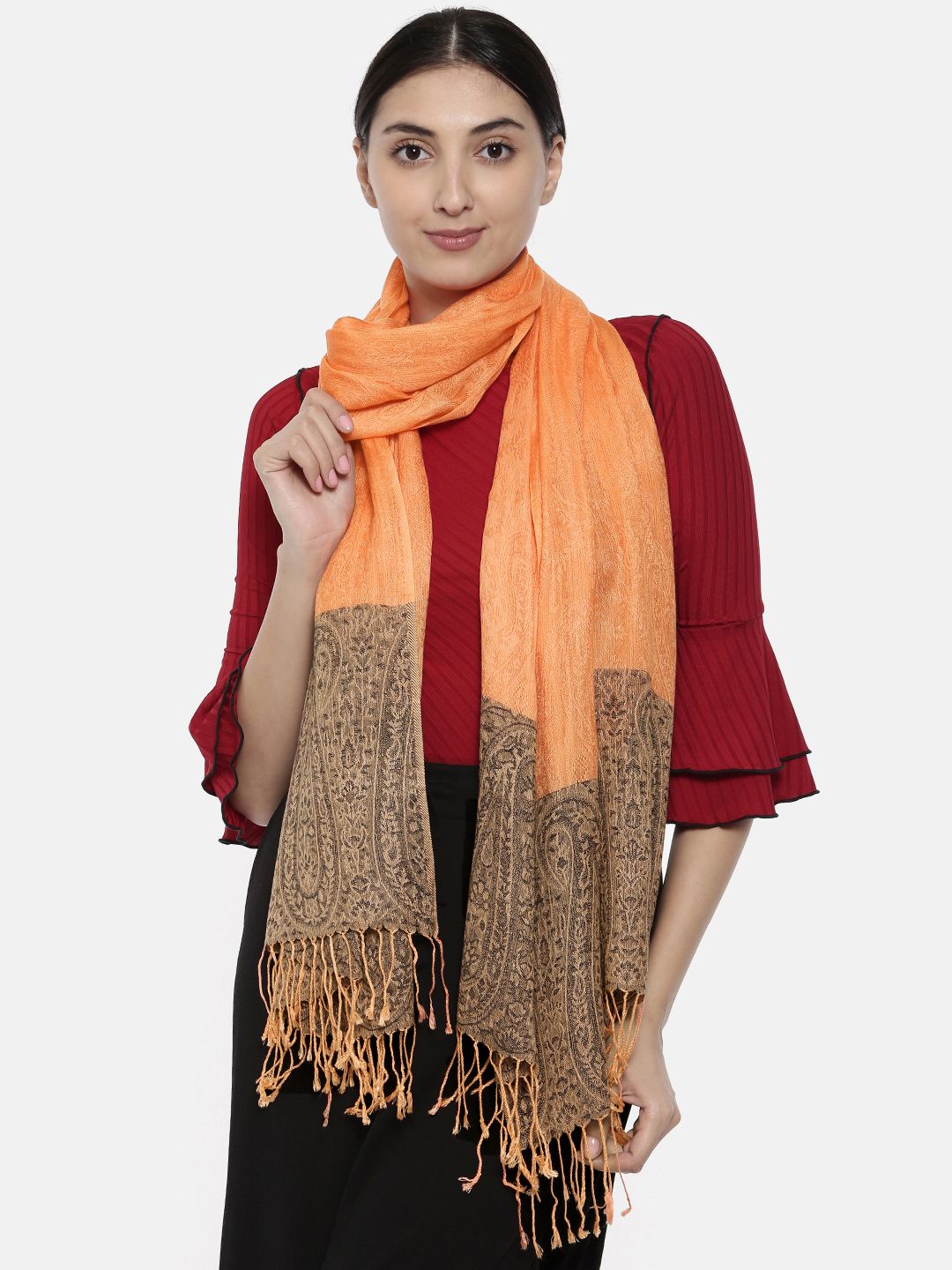 Noi Women Orange Woven Design Shawl Price in India