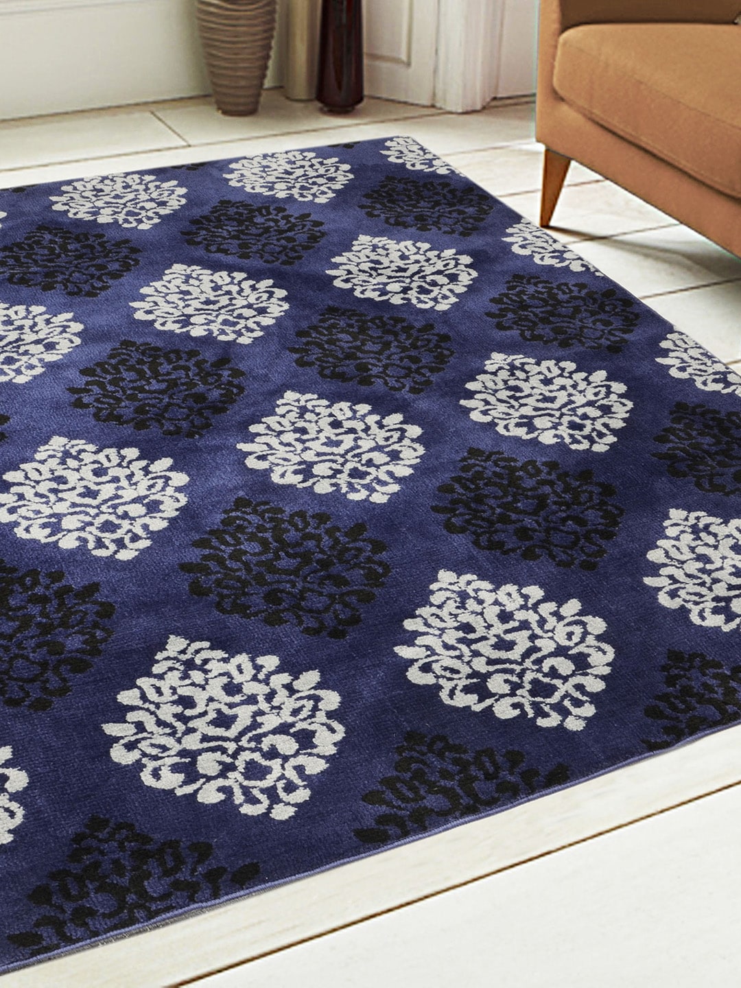 Saral Home Blue & Black Woven Design Anti-Skid Carpet Price in India