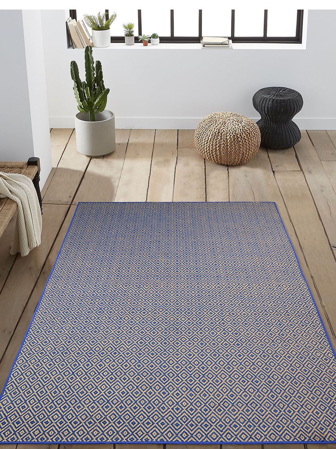 Saral Home Blue & Brown Woven Design Anti-Skid Carpet Price in India
