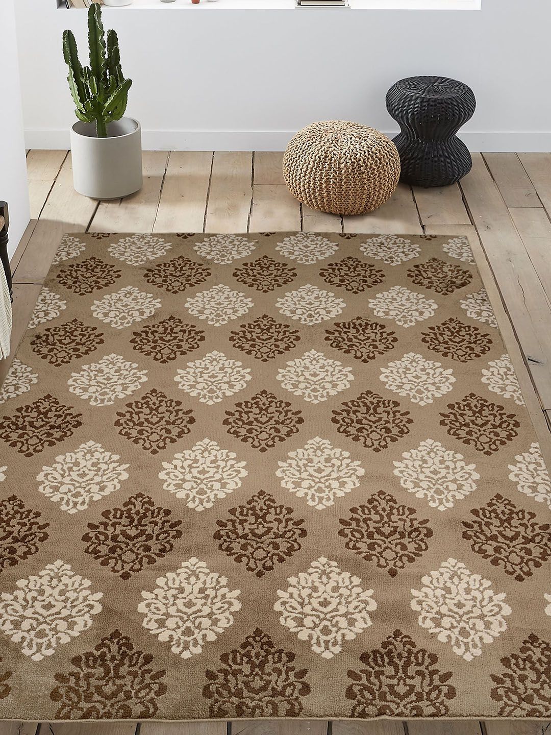 Saral Home Brown & Beige Woven Design Anti-Skid Carpet Price in India