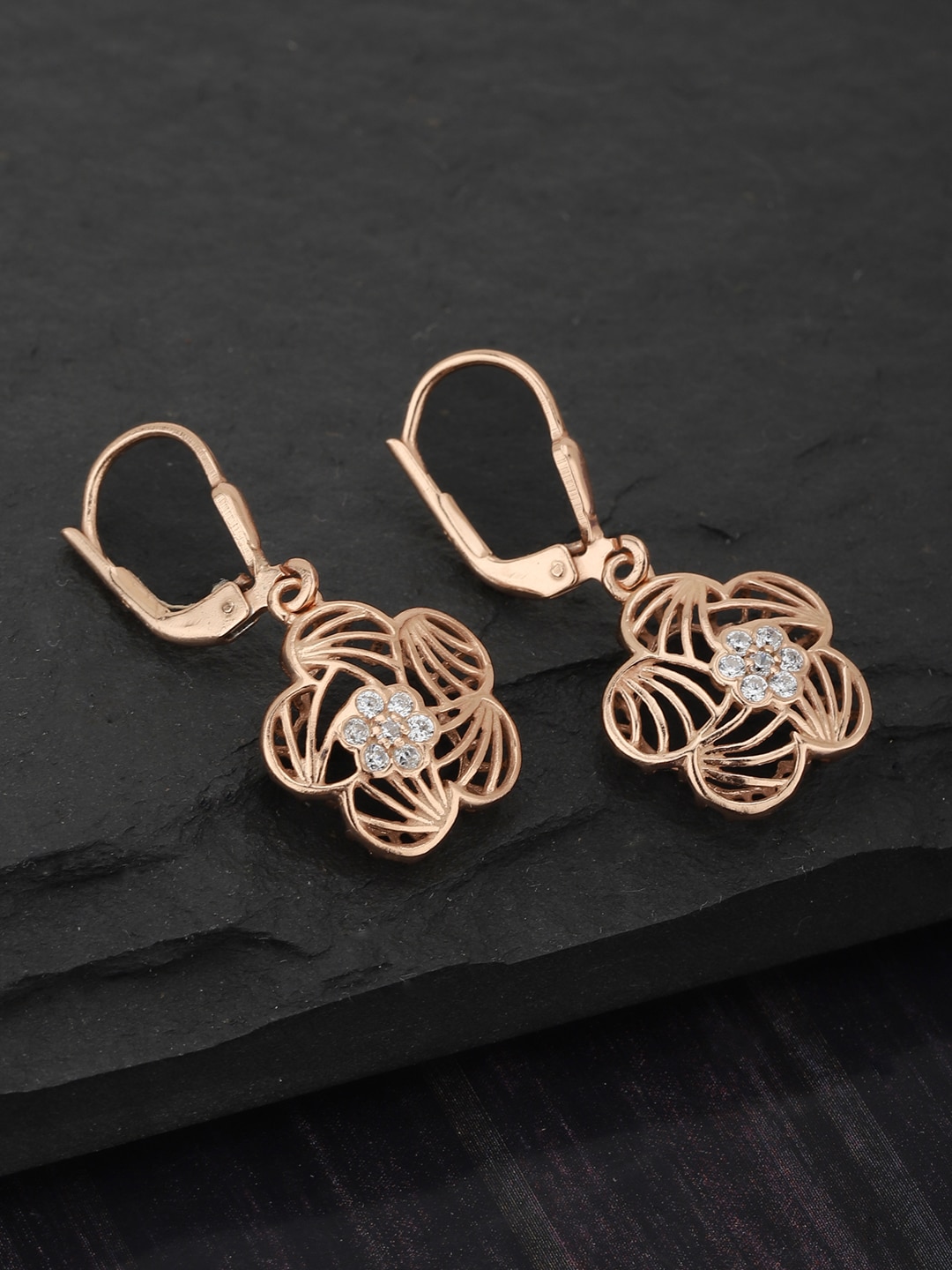 Carlton London Rose Gold-Plated 925 Sterling Silver Floral Drop Earrings Price in India
