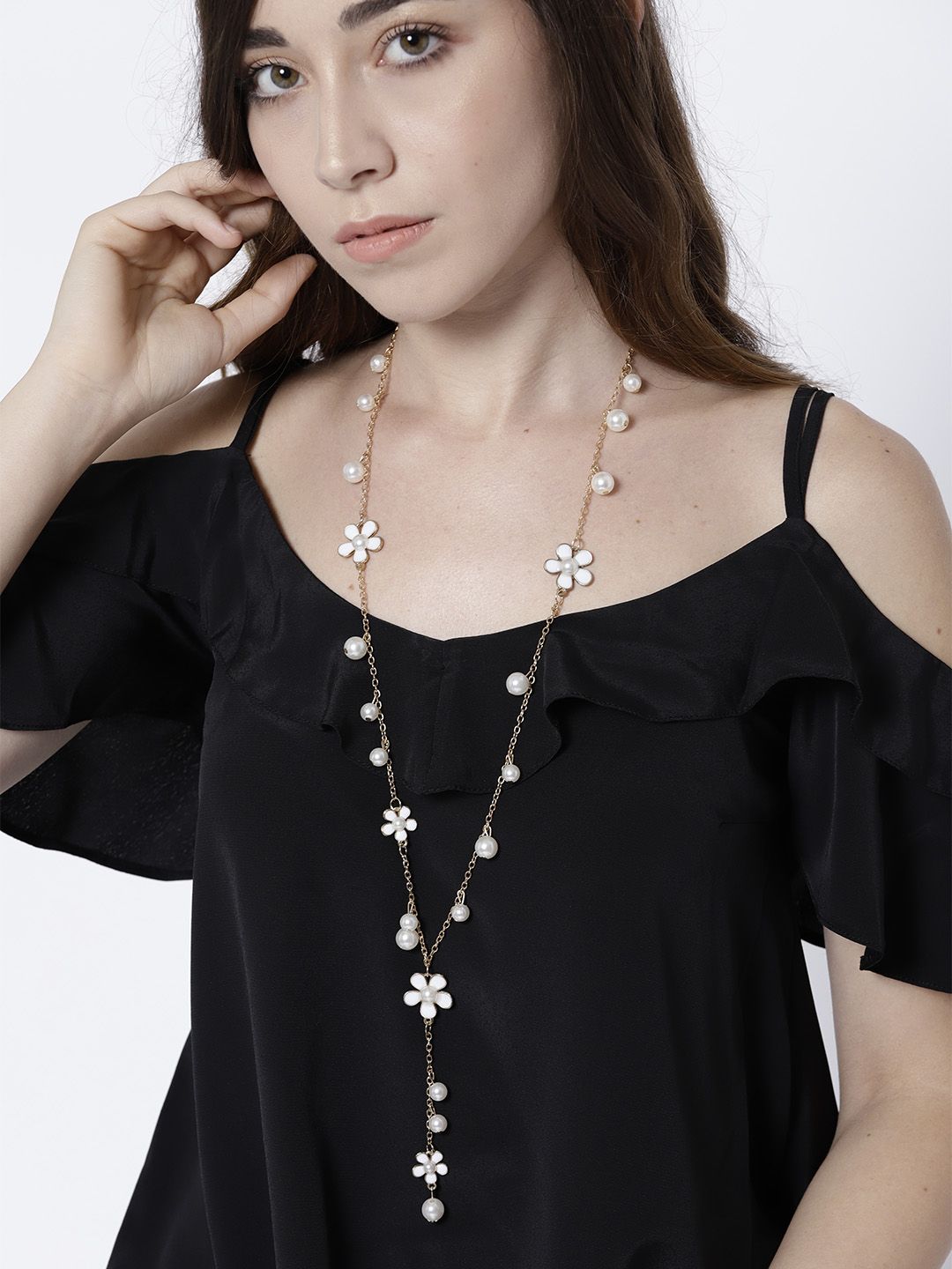 YouBella White Gold-Plated Beaded & Enamelled Lariat Necklace Price in India