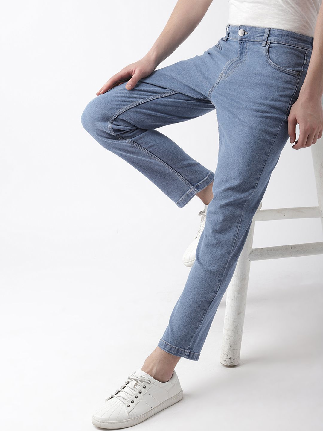 Mast & Harbour Men Blue Slim Tapered Fit Mid-Rise Clean Look Stretchable Cropped Jeans