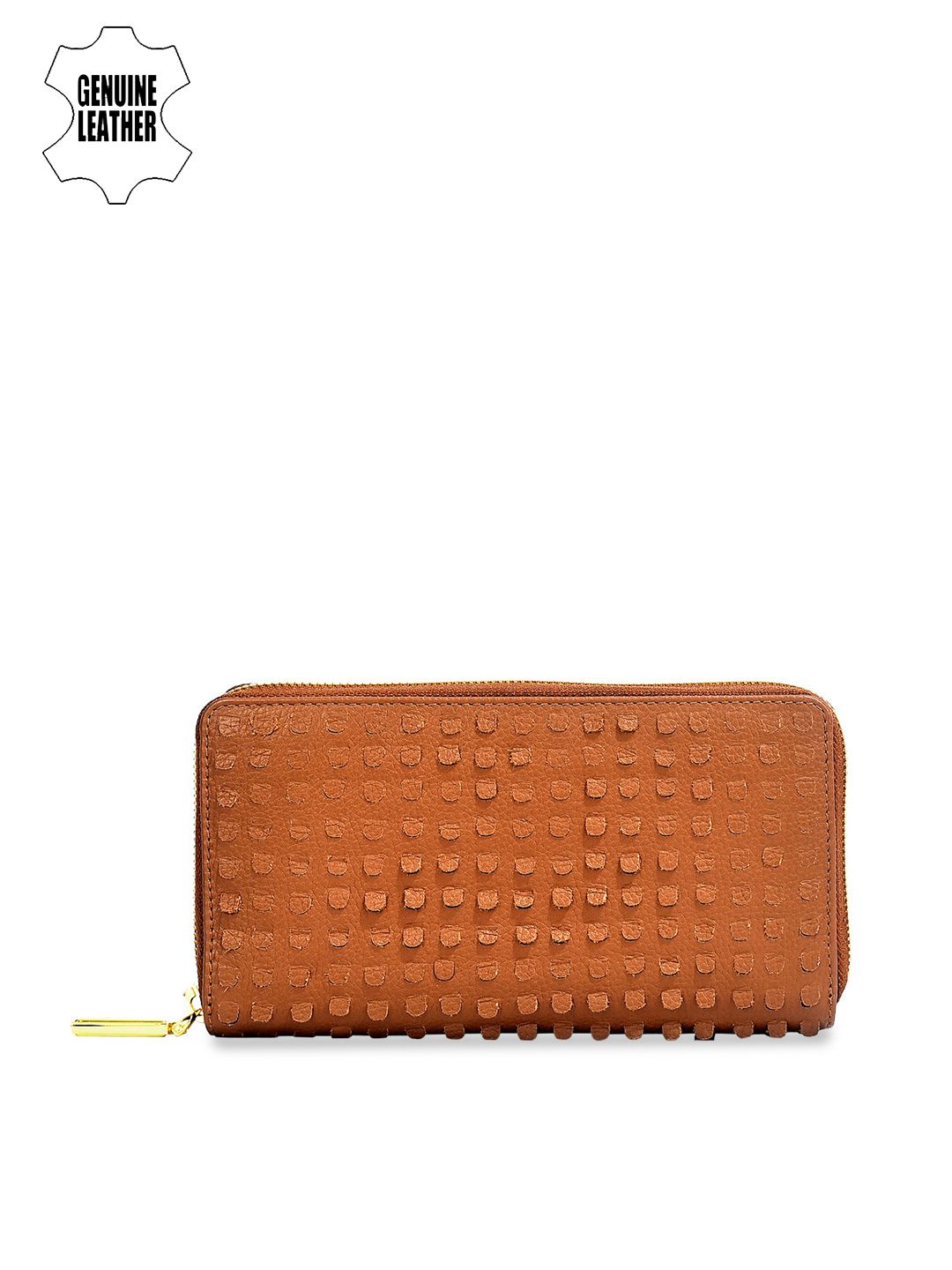 Eske Women Brown Self Design Zip Around Wallet Price in India