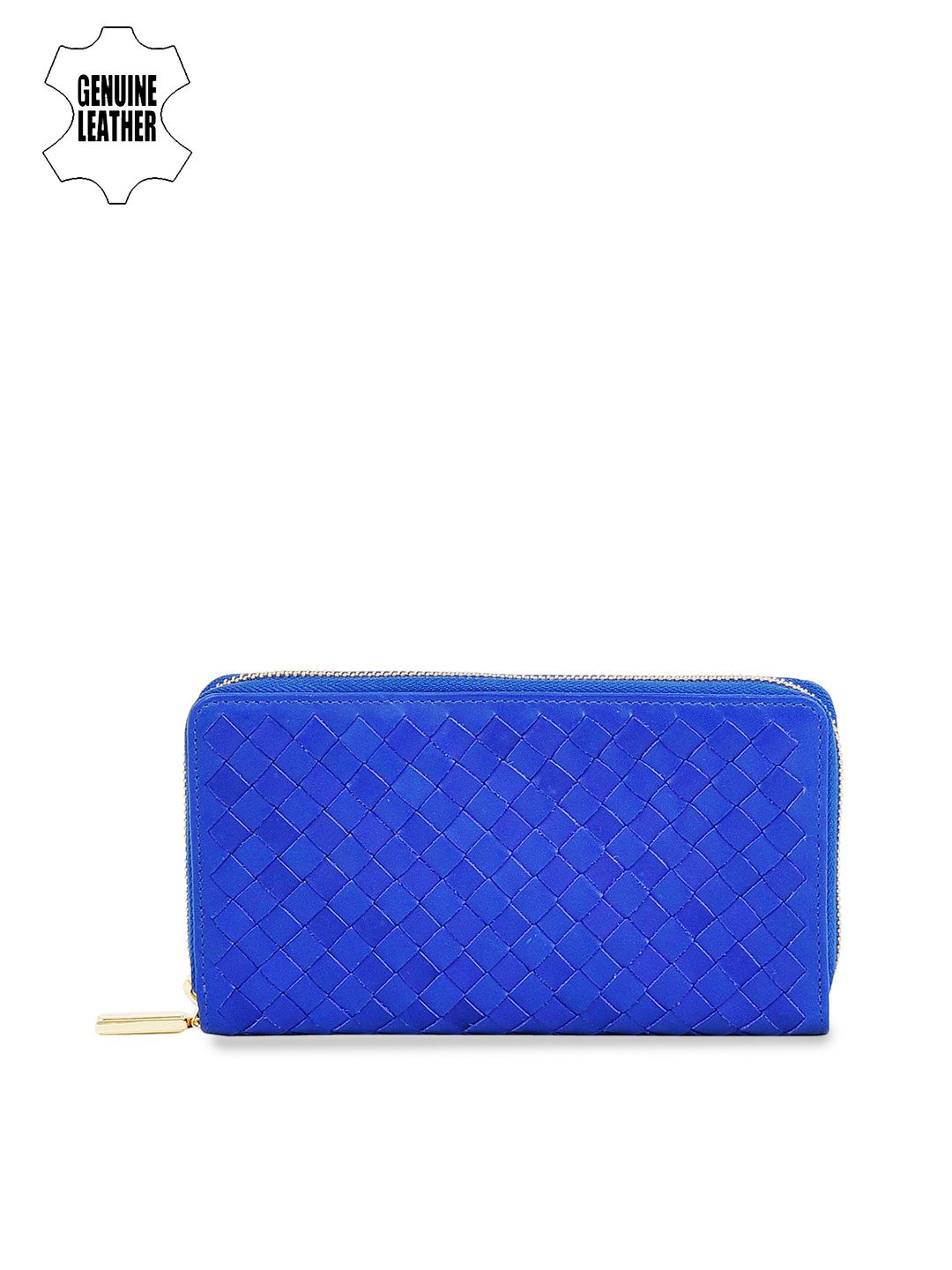 Eske Women Blue Leather Self Design Zip Around Wallet Price in India