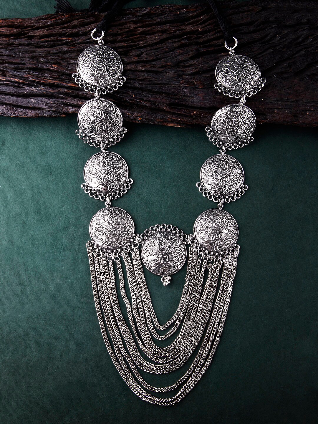 Rubans Silver-Toned Alloy Oxidised Necklace Price in India