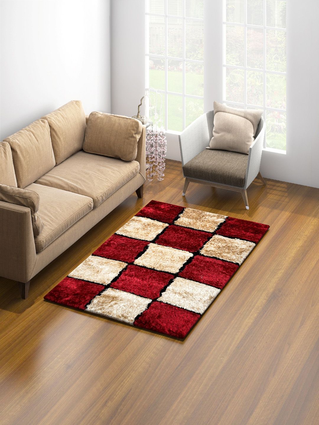 Romee Red & Gold-Coloured Woven Anti-Skid Carpet Price in India