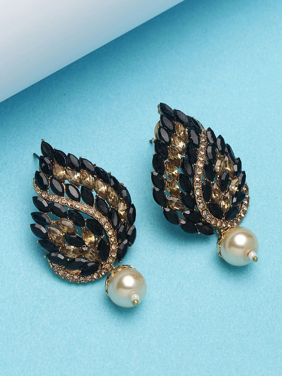 PANASH Gold-Plated Gold-Toned & Black Paisley Shaped Handcrafted Studs Price in India