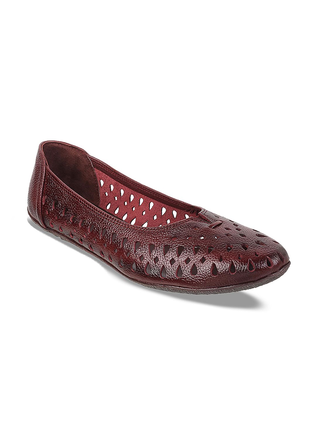 Metro Women Maroon Solid Leather Ballerinas