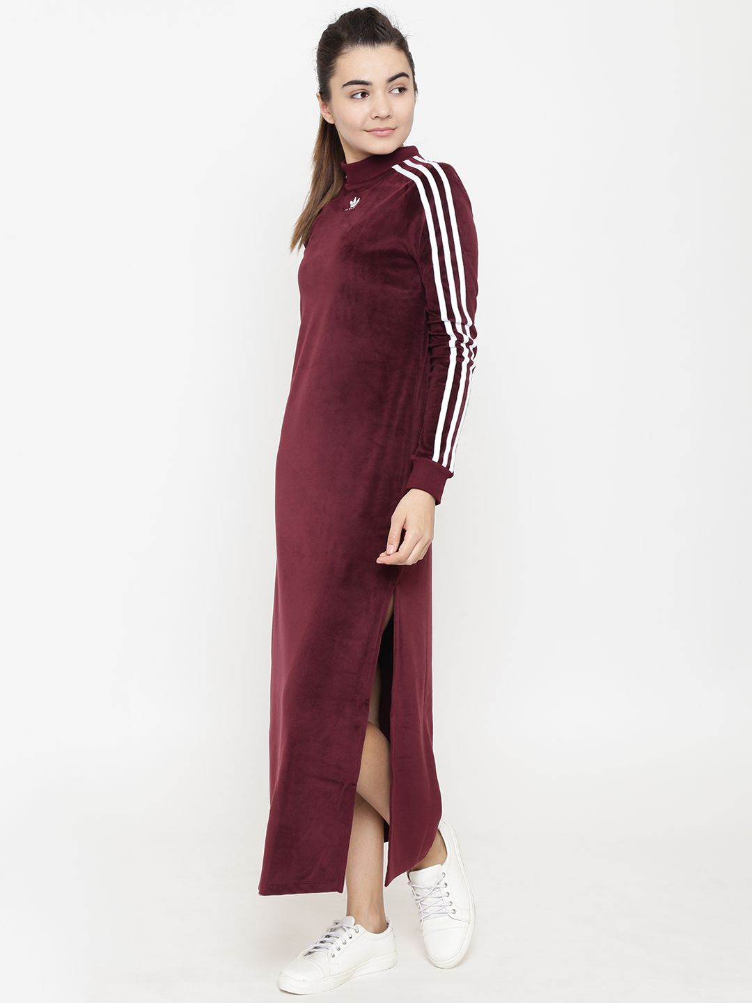 adidas dress burgundy FIESTA FEATHER LONG DRESS IN BURGUNDY RED | CULT MIA