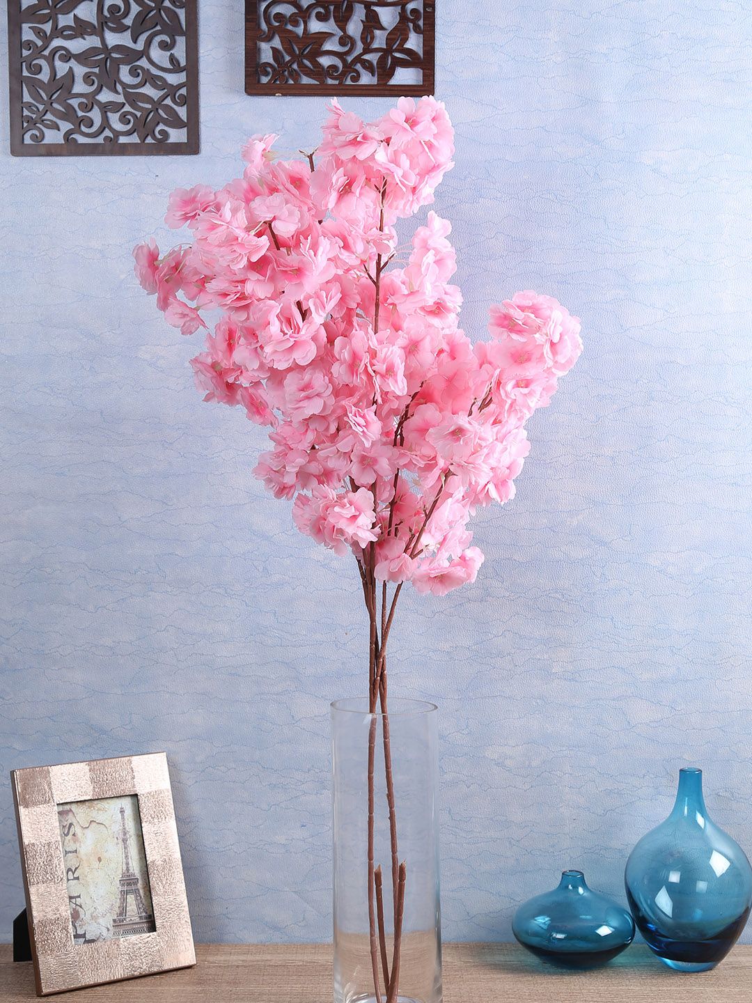 Fourwalls Set Of 2 Pink Artificial Jambo Peach Blossom Flower Sticks Price in India