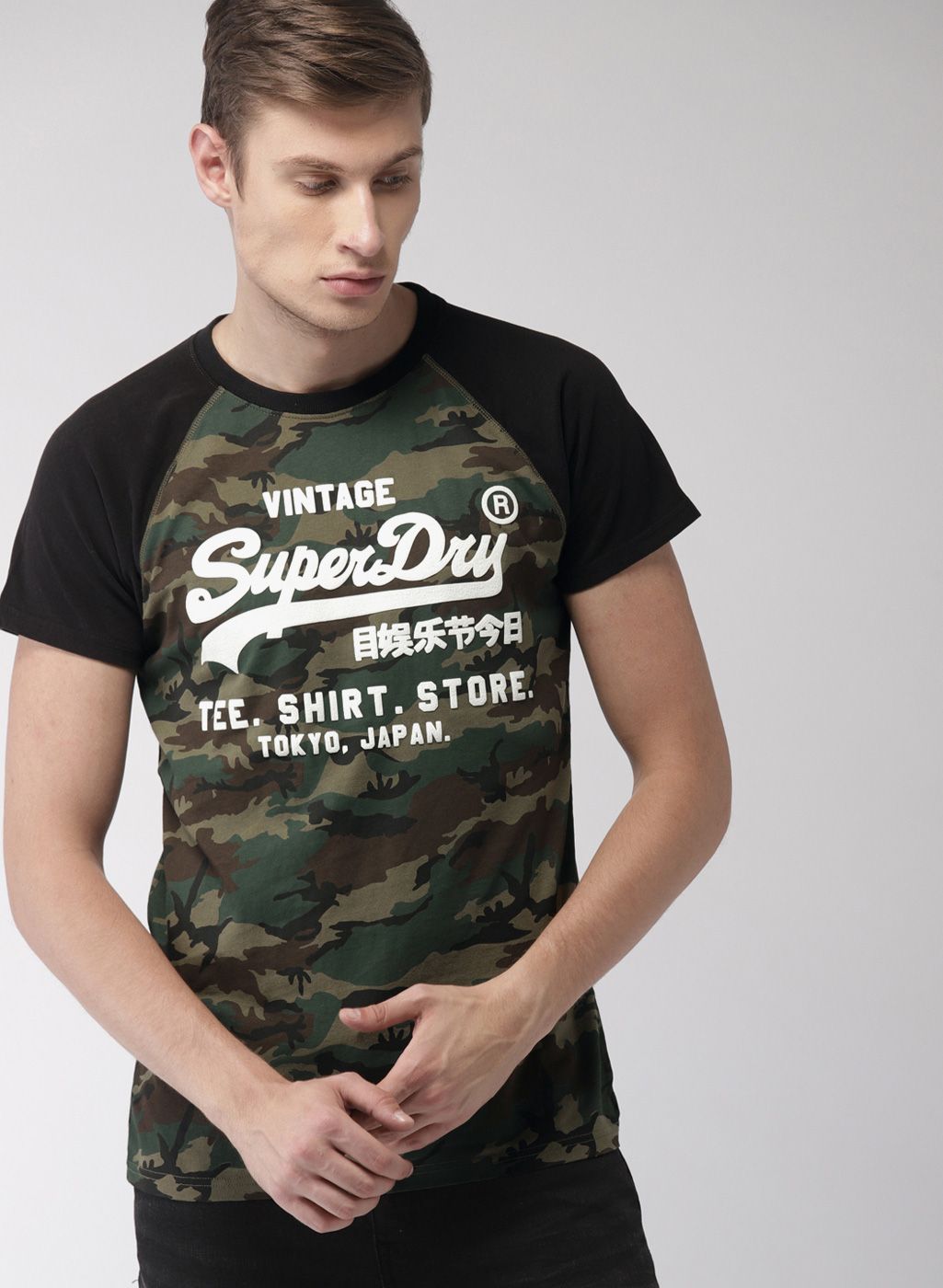 Superdry Green & Brown Printed Round Neck T-shirt