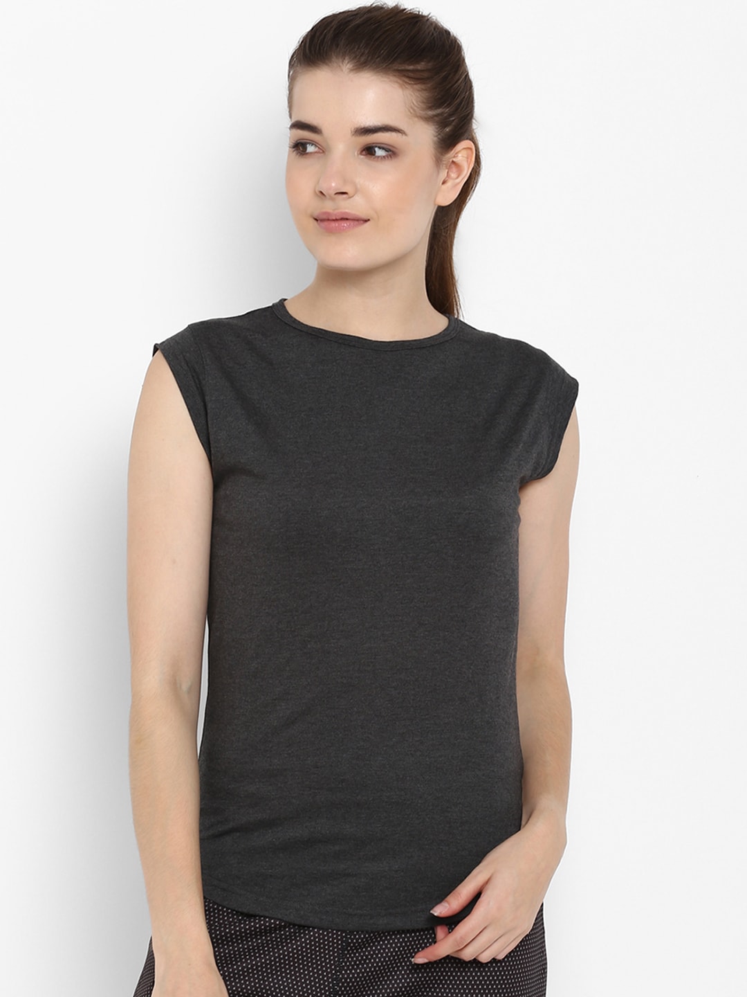appulse Women Charcoal Solid Round Neck T-shirt Price in India