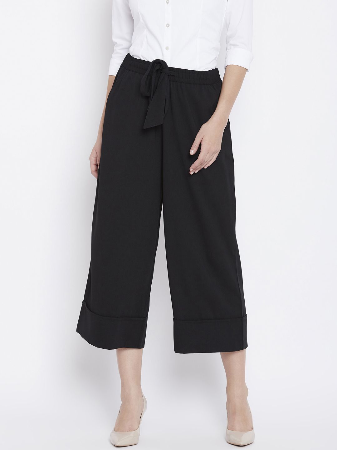 Zastraa Women Black Regular Fit Solid Culottes Price in India