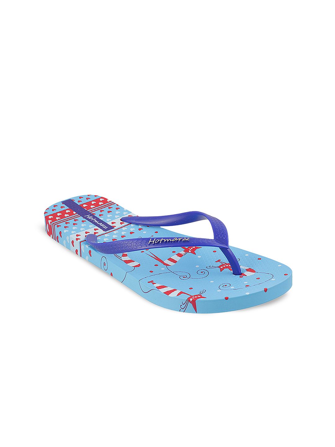 Hotmarzz Women Blue & Red Printed Thong Flip-Flops Price in India