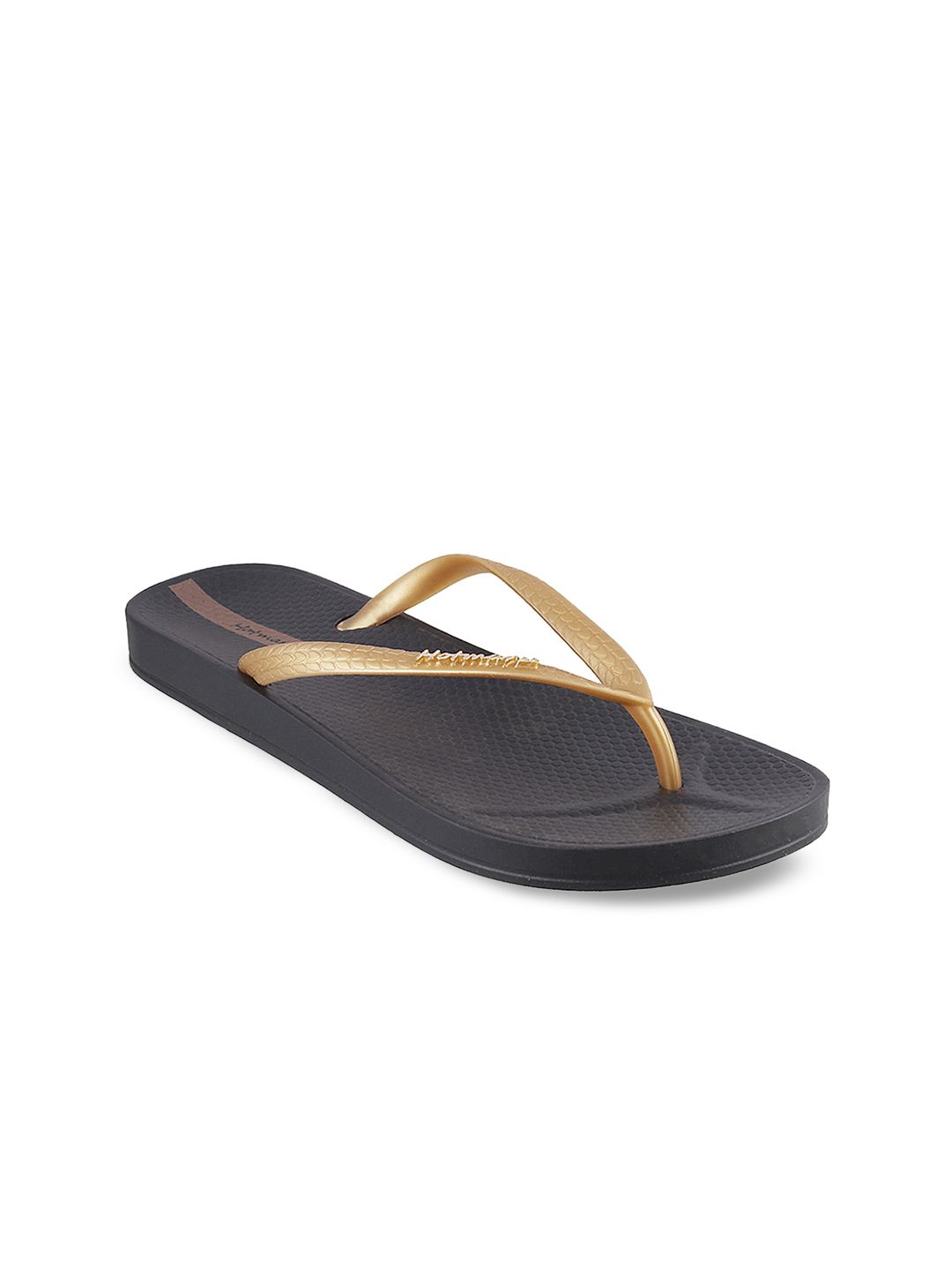 Hotmarzz Women Black & Gold-Toned Solid Thong Flip-Flops Price in India