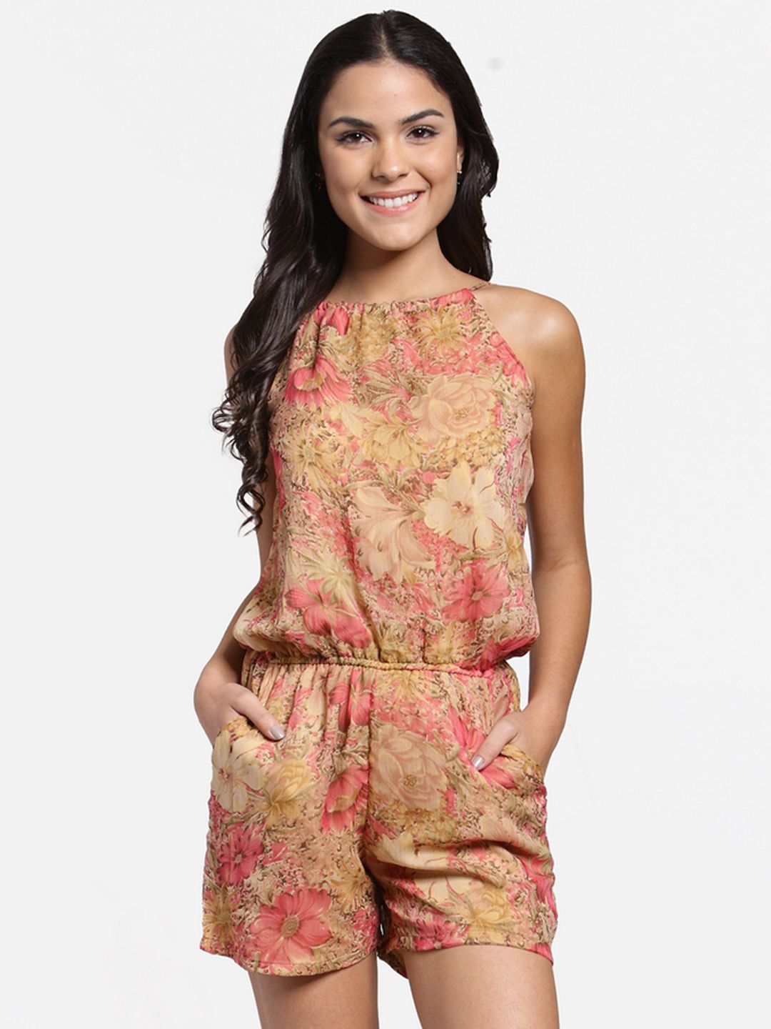 Cation Nude-Coloured Floral Print Playsuit Price in India