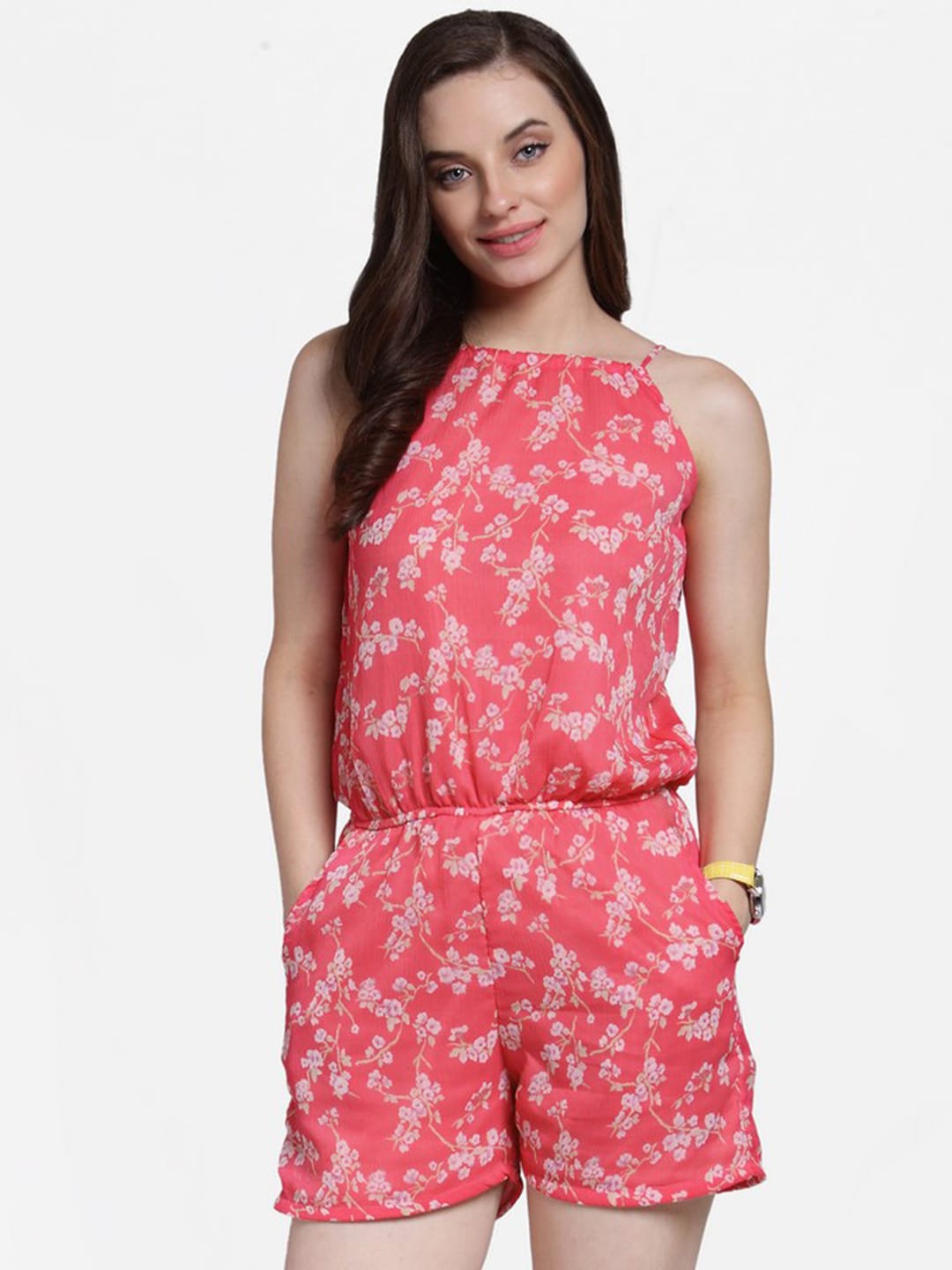 Cation Pink Printed Playsuit Price in India