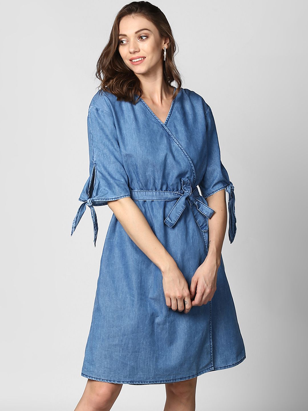 StyleStone Women Blue Solid Wrap Dress Price in India