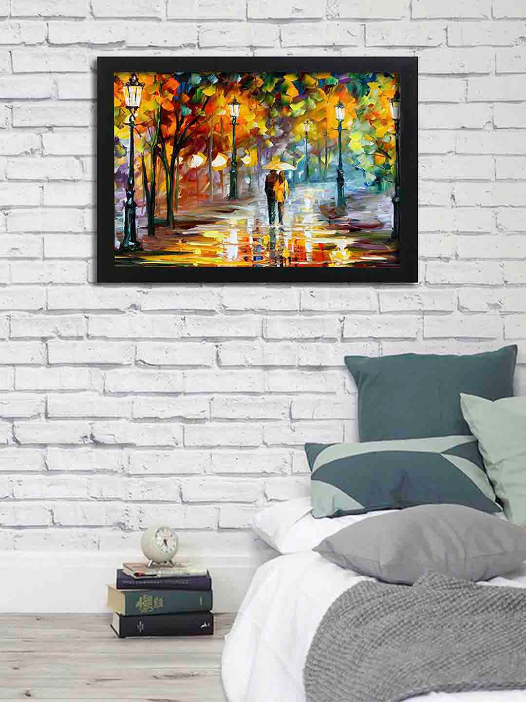 Art Street Multicolored Couple in the Rain Wall Painting Price in India