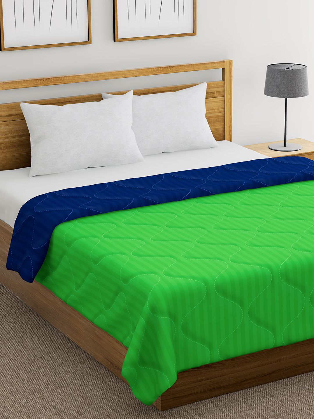 Divine Casa Lime Green & Navy Blue Solid Heavy Winter 210 GSM Single Bed Dohar Price in India