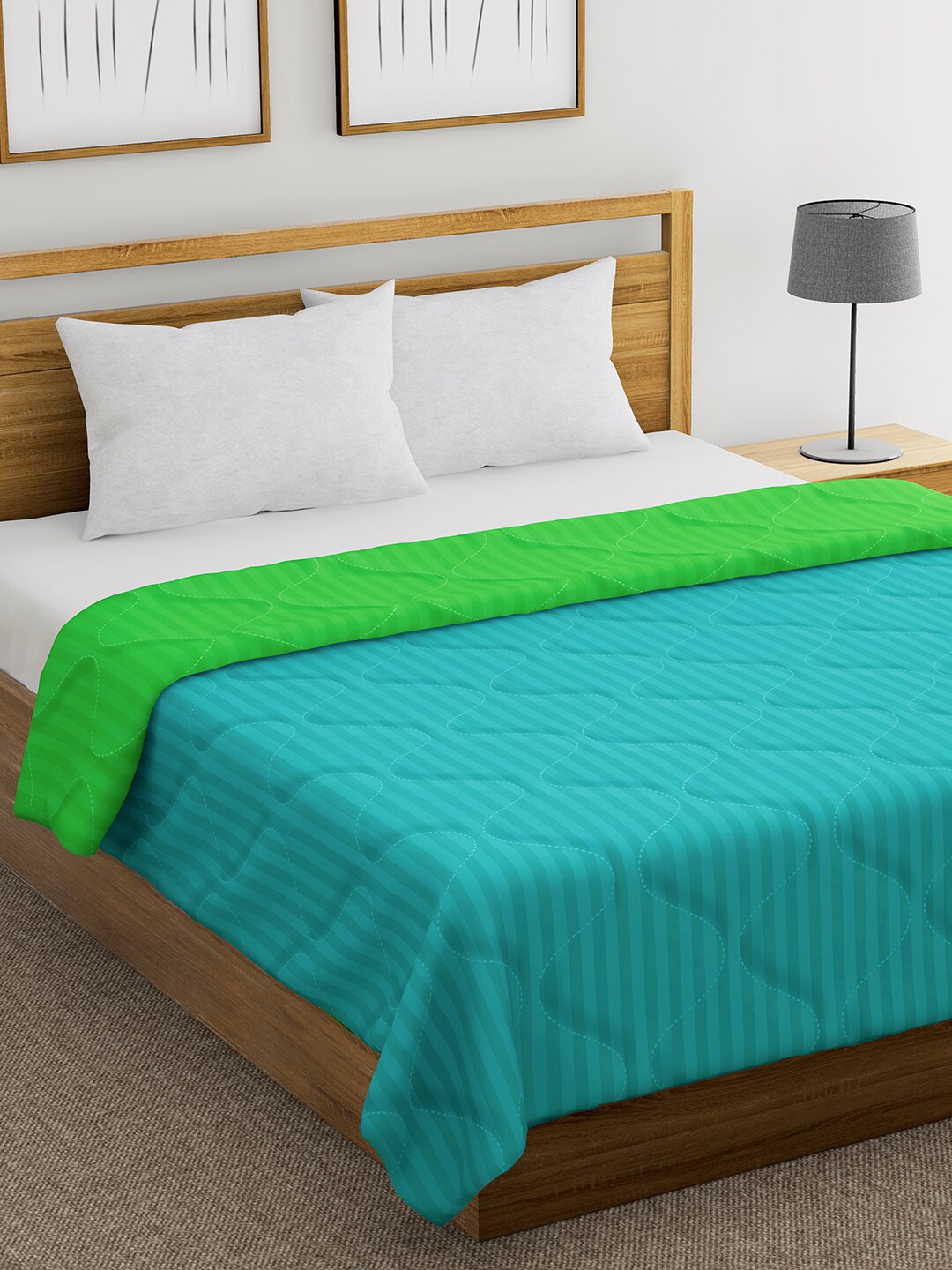 Divine Casa Blue & Lime Green Striped Mild Winter 150 GSM Single Bed Comforter Price in India
